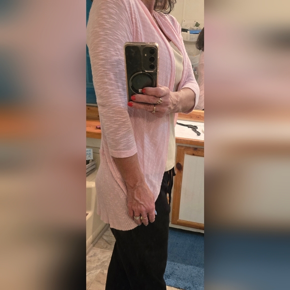 Pretty light pink, sheer, open front cardigan with 3/4 sleeves. Size small. - Picture 6 of 7